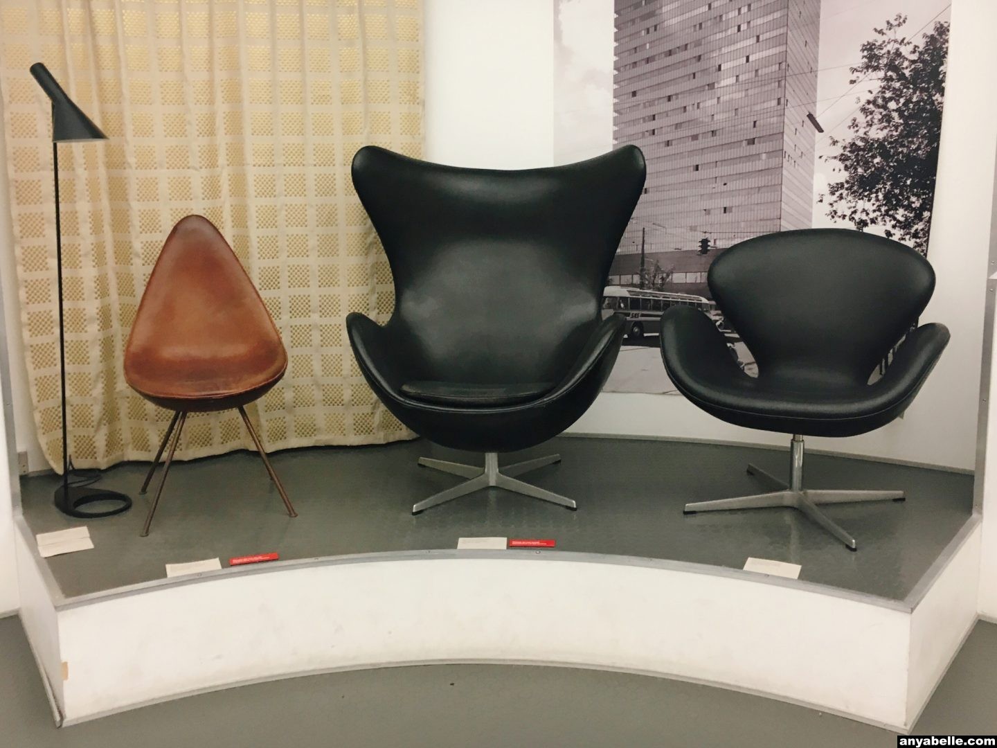 Arne Jacobsen chairs displayed in the exhibition "Danish Design Now"